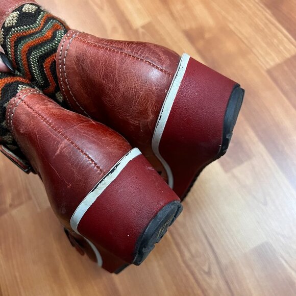 Dromedaris Genuine Leather & Tapestry Wedge Boots Sz 41 Red - Picture 6 of 11
